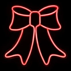 15" Red LED Lighted Neon Style Bow Christmas Window Silhouette