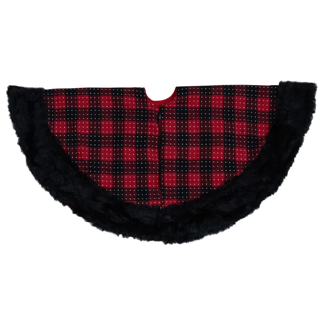 48" Red And Black Plaid With Polka Dots Christmas Tree Skirt 6 48" Red And Black Plaid With Polka Dots Christmas Tree Skirt - Image 4