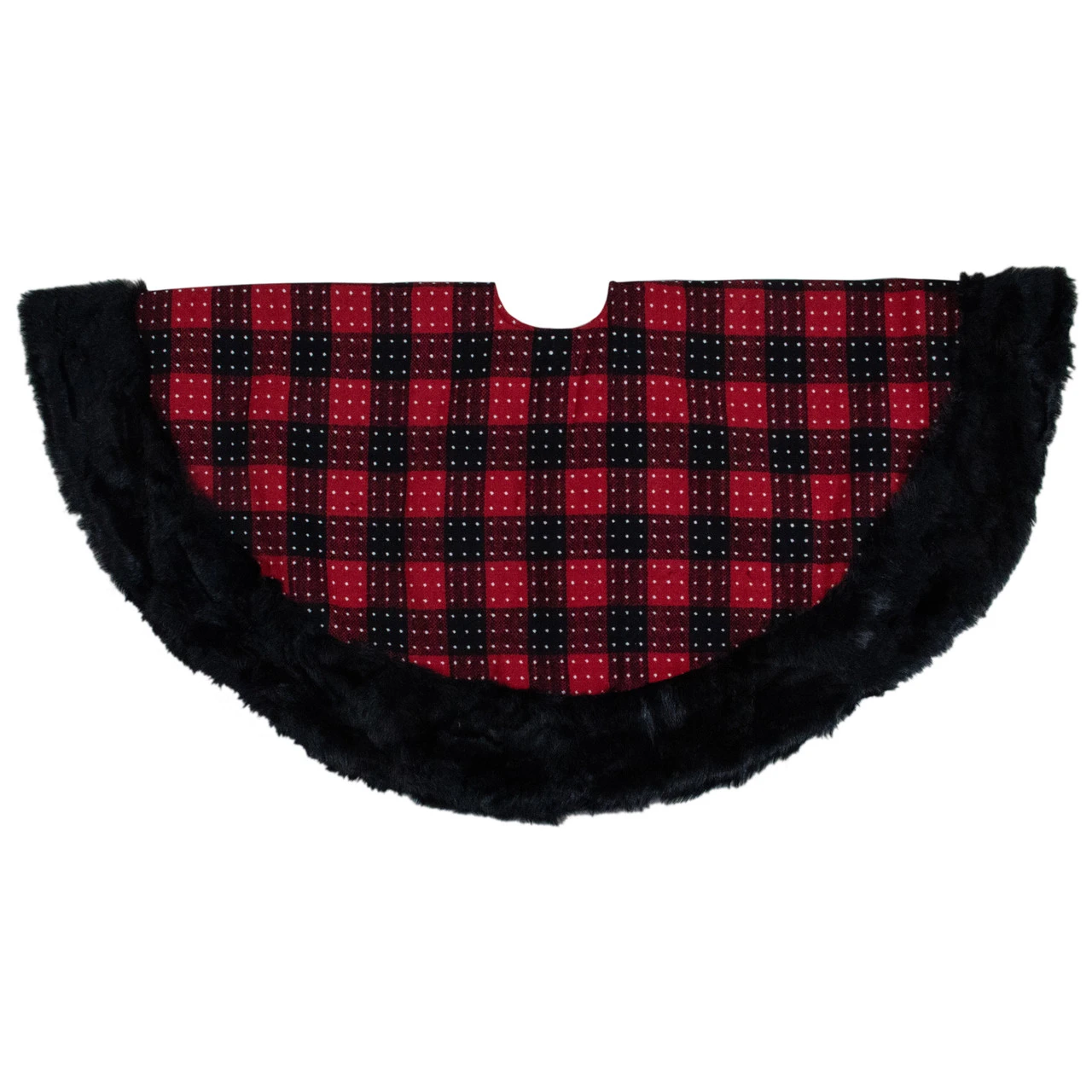 48" Red And Black Plaid With Polka Dots Christmas Tree Skirt 5 48" Red And Black Plaid With Polka Dots Christmas Tree Skirt - Image 3
