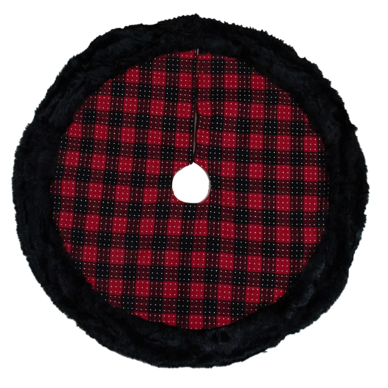 48" Red And Black Plaid With Polka Dots Christmas Tree Skirt 4 48" Red And Black Plaid With Polka Dots Christmas Tree Skirt - Image 2