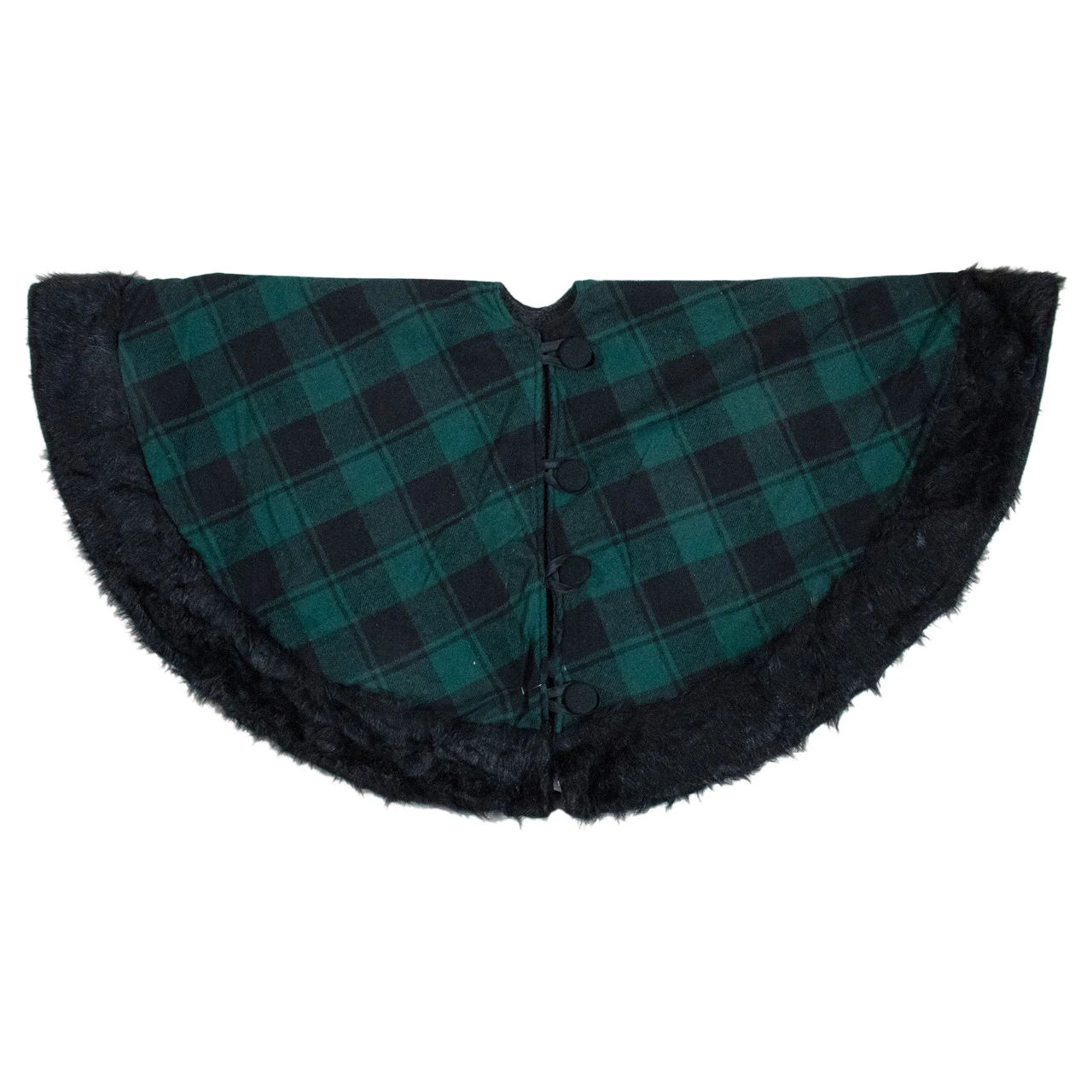 48" Green And Black Plaid Christmas Tree Skirt With Faux Fur 6 48" Green And Black Plaid Christmas Tree Skirt With Faux Fur - Image 4