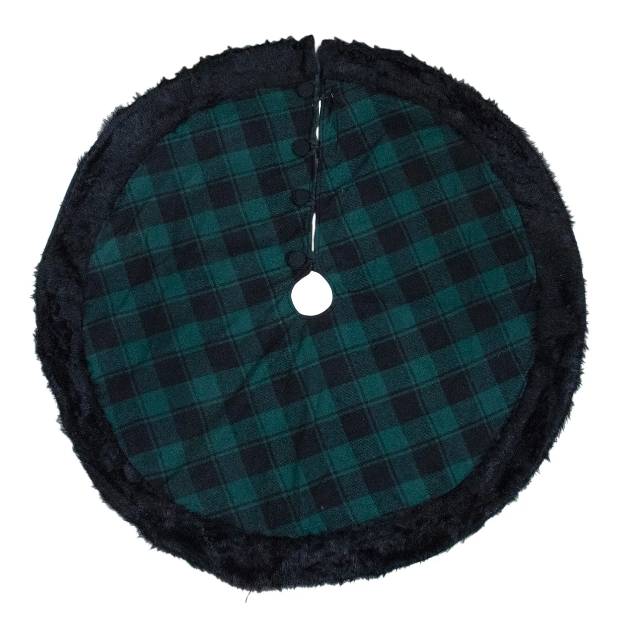 48" Green And Black Plaid Christmas Tree Skirt With Faux Fur 4 48" Green And Black Plaid Christmas Tree Skirt With Faux Fur - Image 2