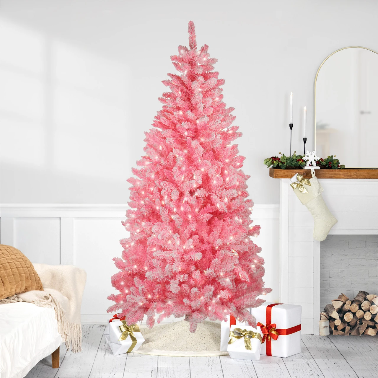 6' Pre-Lit Slim Flocked Pine Artificial Christmas Tree - Clear Lights 3 6' Pre-Lit Slim Flocked Pine Artificial Christmas Tree - Clear Lights