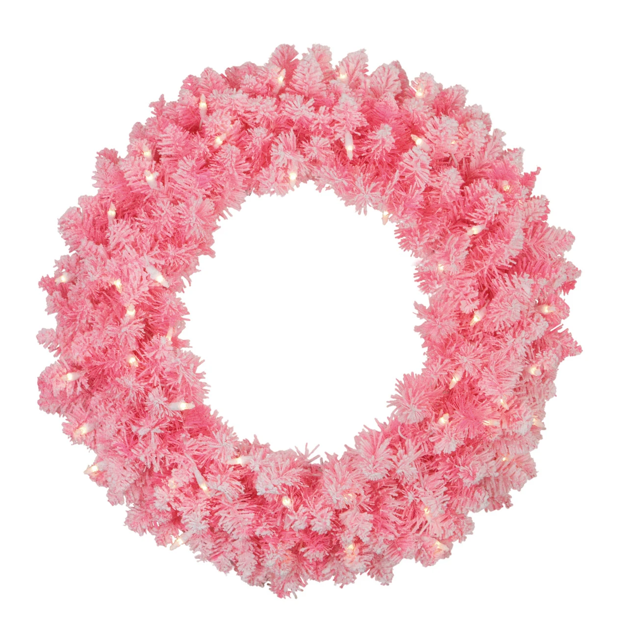 Pre-Lit Flocked Pink Artificial Christmas Wreath - 24-Inch, Clear Lights 3 Pre-Lit Flocked Pink Artificial Christmas Wreath - 24-Inch, Clear Lights