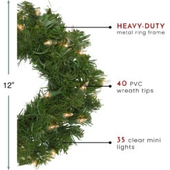 Pre-Lit Deluxe Windsor Pine Artificial Christmas Wreath - 12-Inch, Clear Lights -Optimal Christmas Shop northlight gb20yww812 gr thumbnail 07540.1667573678
