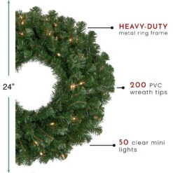 Pre-Lit Windsor Pine Artificial Christmas Wreath - 24-Inch, Clear Lights -Optimal Christmas Shop northlight gb20yww824 gr thumbnail updated 72668.1667597452
