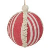 4.75" Red And White Striped Ball Christmas Ornament With Rope Accent
