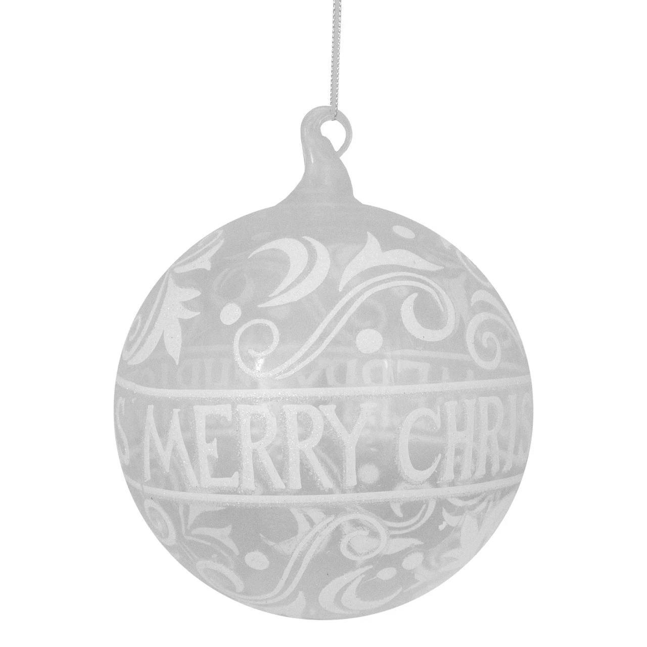 Clear And White Glass Merry Christmas Ball Ornament 6" (150mm) 3 Clear And White Glass Merry Christmas Ball Ornament 6" (150mm)