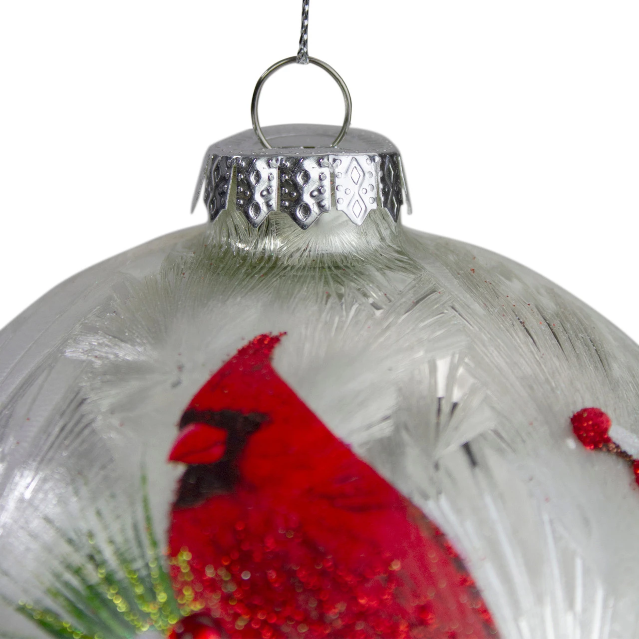 4.5" Red Cardinals And Pine Cones Glass Christmas Ornament 5 4.5" Red Cardinals And Pine Cones Glass Christmas Ornament - Image 3