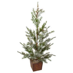 28" Potted Frosted Pine Artificial Christmas Tree – Unlit