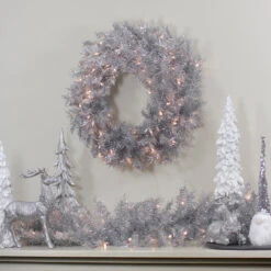 36" Pre-Lit Silver Tinsel Artificial Christmas Wreath, Clear Lights 7 36" Pre-Lit Silver Tinsel Artificial Christmas Wreath, Clear Lights -Optimal Christmas Shop northlight gb91007 5updated 54607.1677642790