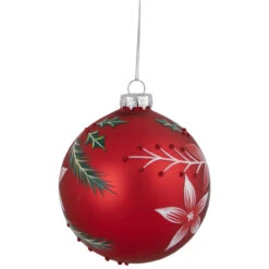 4" Red Poinsettia And Holly Glass Christmas Ball Ornament -Optimal Christmas Shop northlight gb926191 sample 2 23720.1667534053