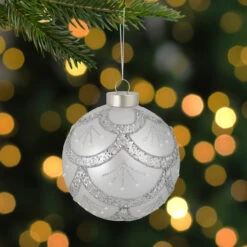 4" Glittered Cosmoid Silver Glass Christmas Ball Ornament 7 4" Glittered Cosmoid Silver Glass Christmas Ball Ornament -Optimal Christmas Shop northlight gb93491 sample 1style 22515.1681307177