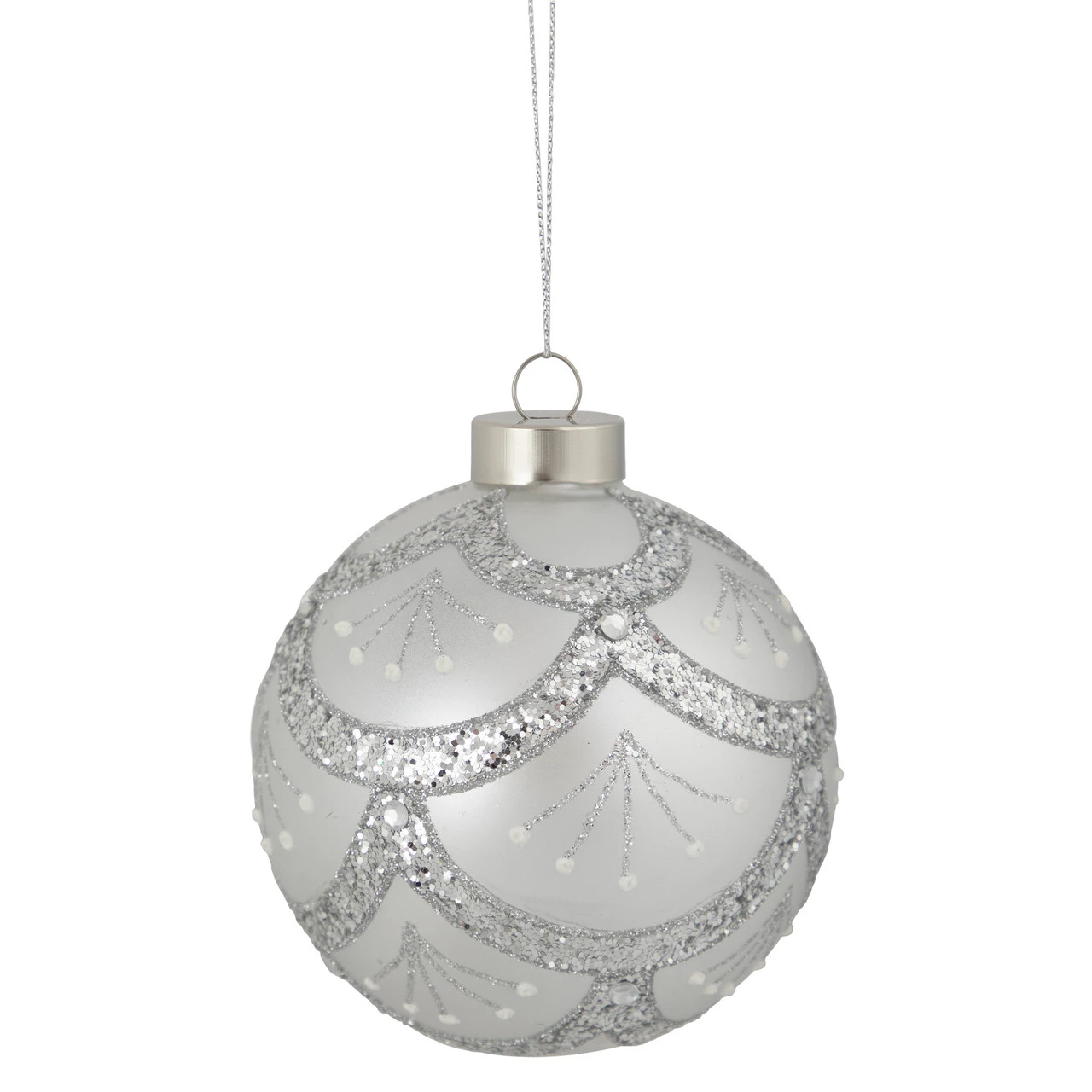 4" Glittered Cosmoid Silver Glass Christmas Ball Ornament 6 4" Glittered Cosmoid Silver Glass Christmas Ball Ornament - Image 4
