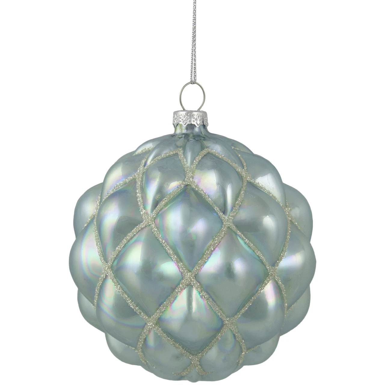 4.5" Glittered Blue And Silver Glass Christmas Ball Ornament 3 4.5" Glittered Blue And Silver Glass Christmas Ball Ornament