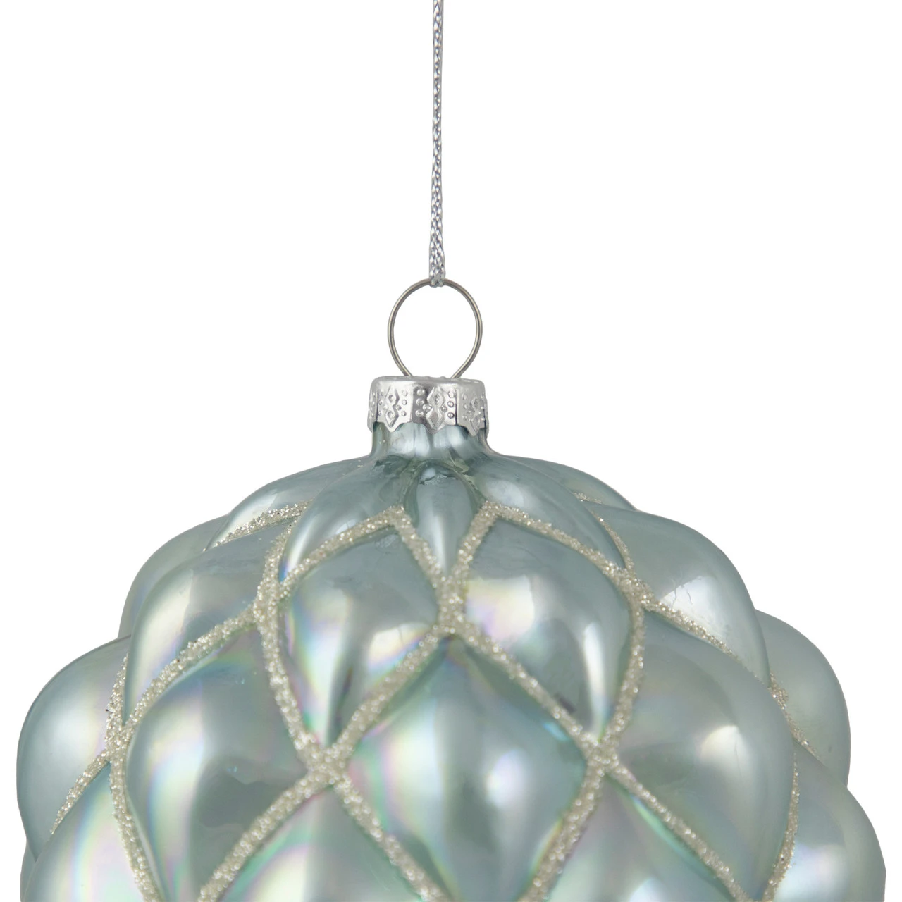 4.5" Glittered Blue And Silver Glass Christmas Ball Ornament 6 4.5" Glittered Blue And Silver Glass Christmas Ball Ornament - Image 4