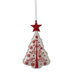 6" White And Red Christmas Tree Glass Ornament