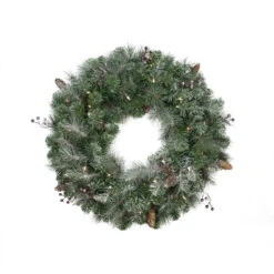 Pre-Lit Frosted Arctic Mist Pine Artificial Christmas Wreath - 30-Inch, Clear Lights