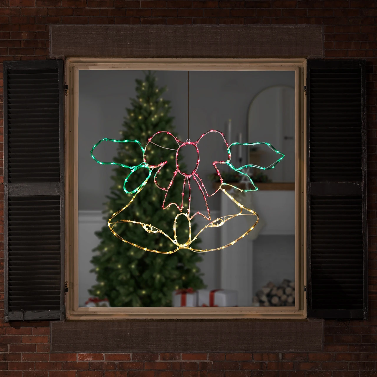 34" Lighted Christmas Bell And Bow Window Silhouette Decoration 4 34" Lighted Christmas Bell And Bow Window Silhouette Decoration - Image 2