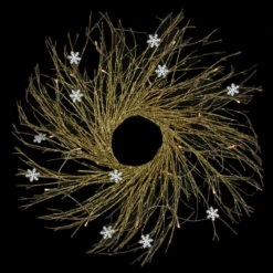28" Pre-lit Gold Glittered Artificial Twig Christmas Wreath, Warm White LED Lights -Optimal Christmas Shop northlight h36276 on20black 91169.1681147204