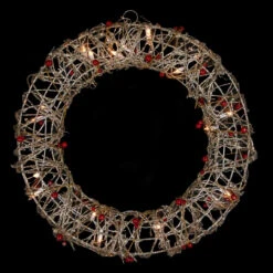 Pre-Lit Champagne Gold Glittered Rattan Berry Artificial Christmas Wreath - 18-Inch, Clear Lights -Optimal Christmas Shop northlight h85239 1 on20black 36723.1669126272