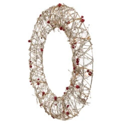 Pre-Lit Champagne Gold Glittered Rattan Berry Artificial Christmas Wreath - 18-Inch, Clear Lights -Optimal Christmas Shop northlight h85239 2 20469.1669126272