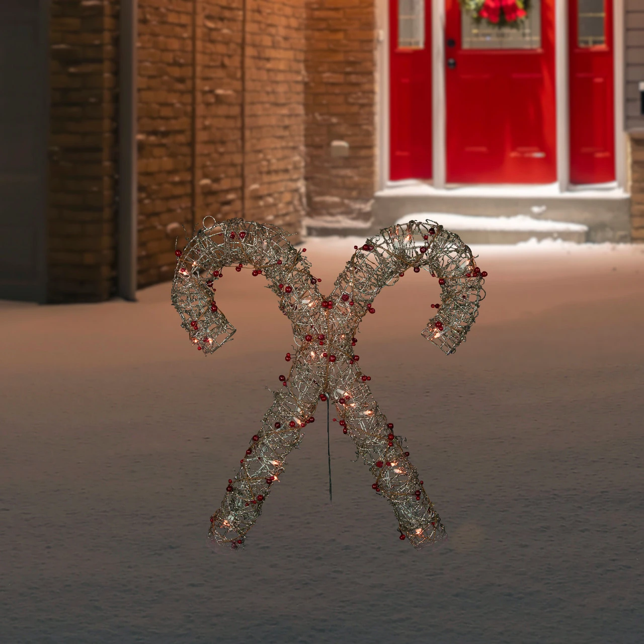 25" Lighted Champagne Gold Glittered Rattan Double Candy Cane Christmas Outdoor Or Window Decoration 4 25" Lighted Champagne Gold Glittered Rattan Double Candy Cane Christmas Outdoor Or Window Decoration - Image 2