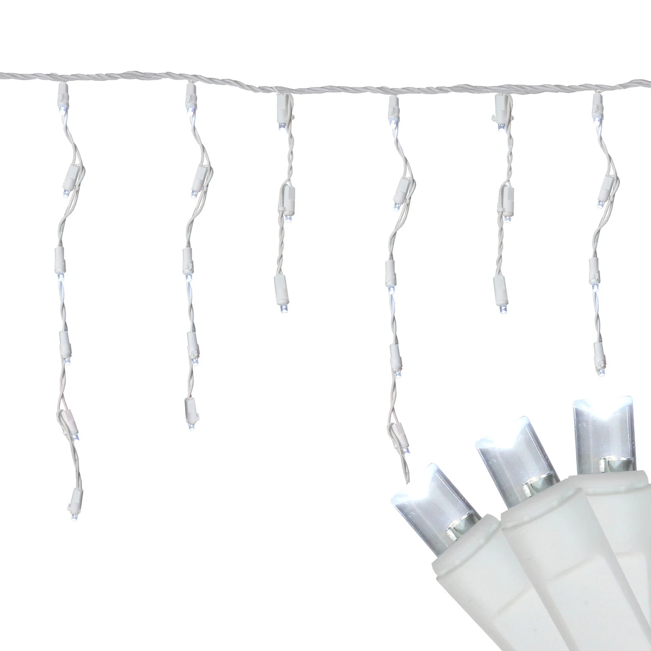 300 Count Cool White LED Wide Angle Icicle Christmas Lights, 24.5 Ft White Wire 3 300 Count Cool White LED Wide Angle Icicle Christmas Lights, 24.5 Ft White Wire