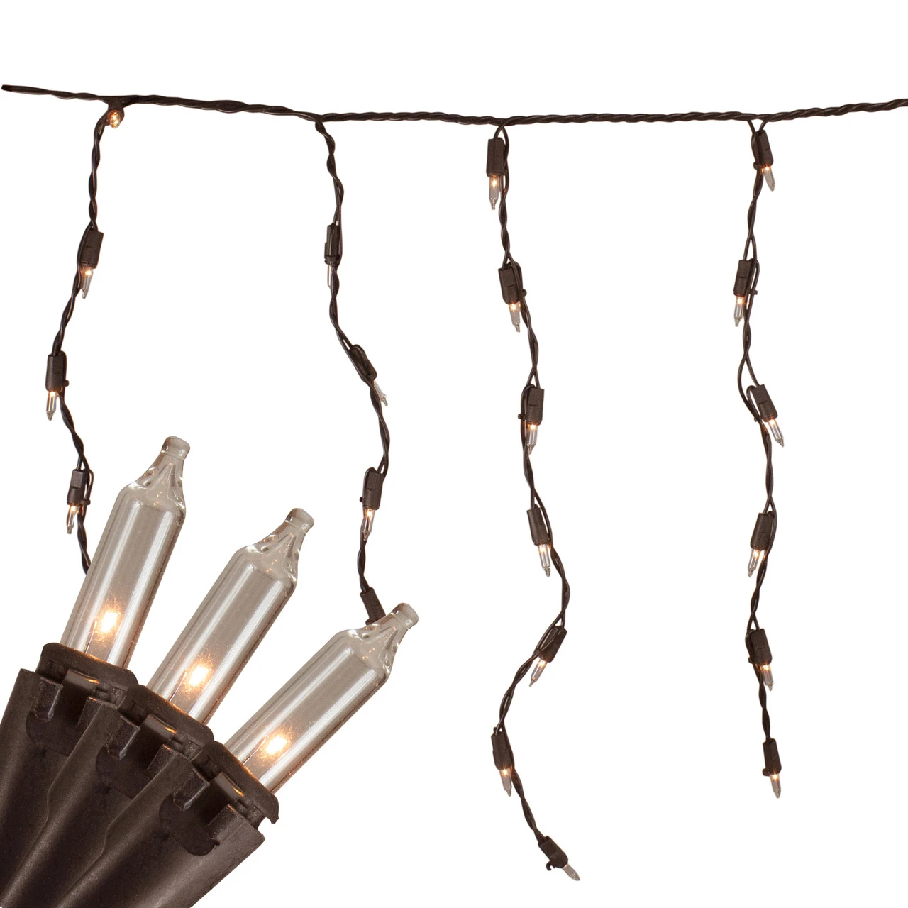 100 Count Clear Mini Icicle Christmas Lights - 3.5 Ft Brown Wire 3 100 Count Clear Mini Icicle Christmas Lights - 3.5 Ft Brown Wire