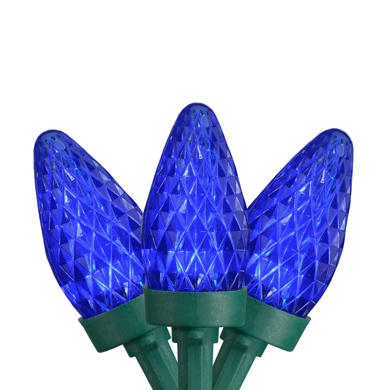 50ct Faceted Blue LED C7 Christmas Lights, 20.25ft Green Wire 3 50ct Faceted Blue LED C7 Christmas Lights, 20.25ft Green Wire