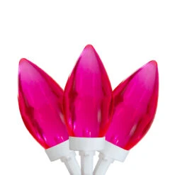 25 Count Pink LED C9 Christmas Lights, 16 Ft White Wire
