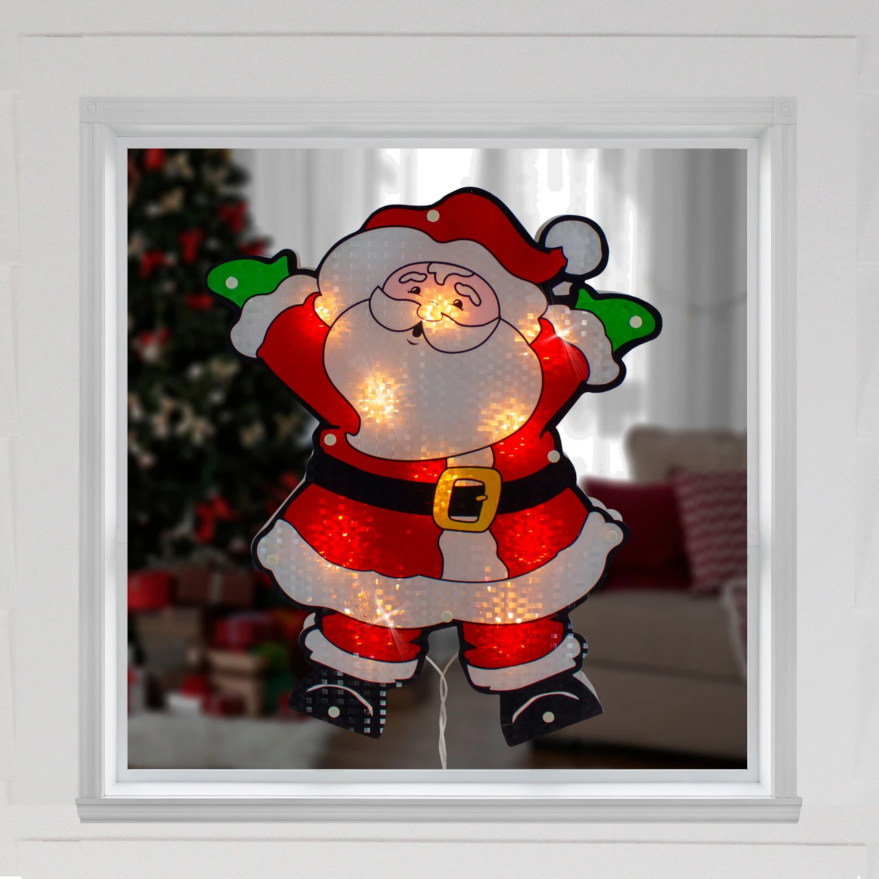 16.25" Lighted Holographic Santa Claus Christmas Window Silhouette 4 16.25" Lighted Holographic Santa Claus Christmas Window Silhouette - Image 2