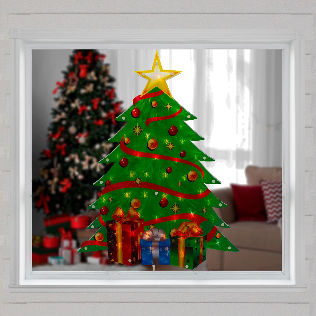 22.5" Lighted Christmas Tree With Presents Window Silhouette 4 22.5" Lighted Christmas Tree With Presents Window Silhouette - Image 2