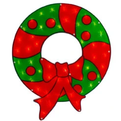 23" Lighted Red And Green Christmas Wreath Window Silhouette