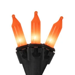 100-Count Orange Mini Halloween Light Set, 20ft Black Wire