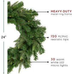 Pre-Lit Roosevelt Fir Artificial Christmas Wreath - 24-Inch, Warm White LED Lights -Optimal Christmas Shop northlight hb27080 thumbnail 55224.1667530002
