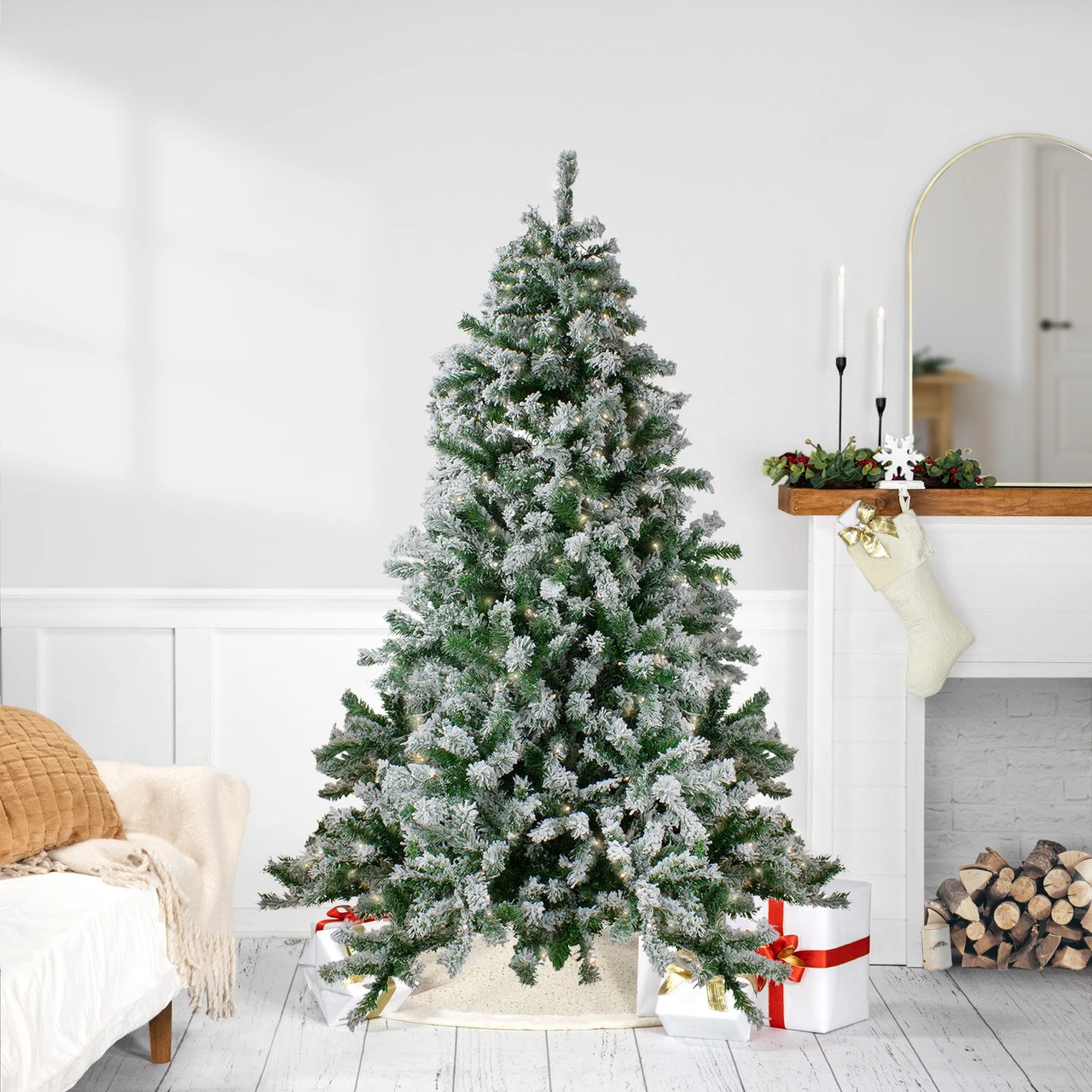 6.5' Pre-Lit Flocked Winter Park Fir Artificial Christmas Tree - Clear Lights 3 6.5' Pre-Lit Flocked Winter Park Fir Artificial Christmas Tree - Clear Lights