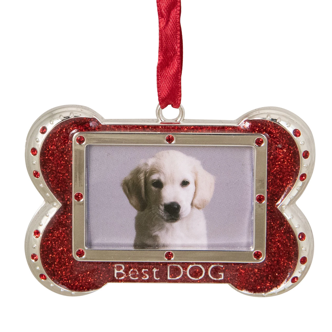 3" Red And Silver-Plated Best Dog Bone Christmas Ornament With European Crystals 3 3" Red And Silver-Plated Best Dog Bone Christmas Ornament With European Crystals