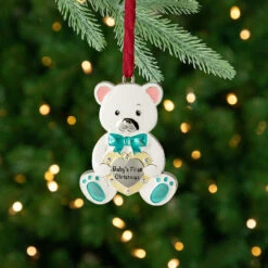 3" Pastel Silver Plated Bear Baby's First Christmas Ornament With European Crystals -Optimal Christmas Shop northlight hd92867 styled 09058.1688037550