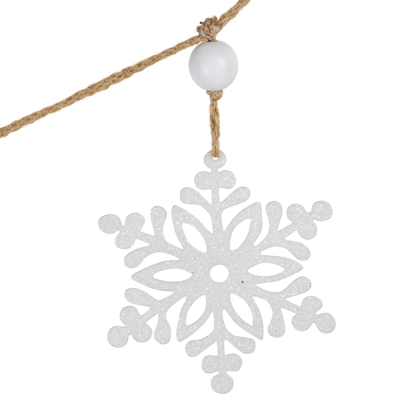 4.75" Snowflake And Frosted Pine Christmas Garland With Wooden Beads - Unlit 7 4.75" Snowflake And Frosted Pine Christmas Garland With Wooden Beads - Unlit - Image 5