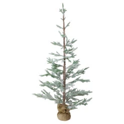 5' Snow Covered Slim Pine Artificial Christmas Tree With Jute Base– Unlit