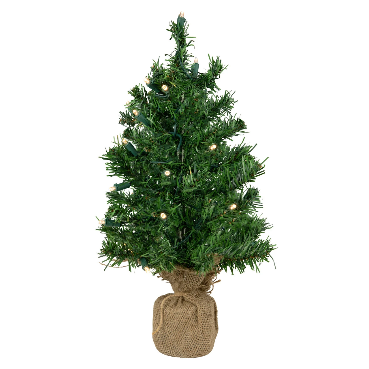 18" Pre-Lit Two-Tone Green Pine Artificial Christmas Tree In Burlap, Clear LED Lights 3 18" Pre-Lit Two-Tone Green Pine Artificial Christmas Tree In Burlap, Clear LED Lights