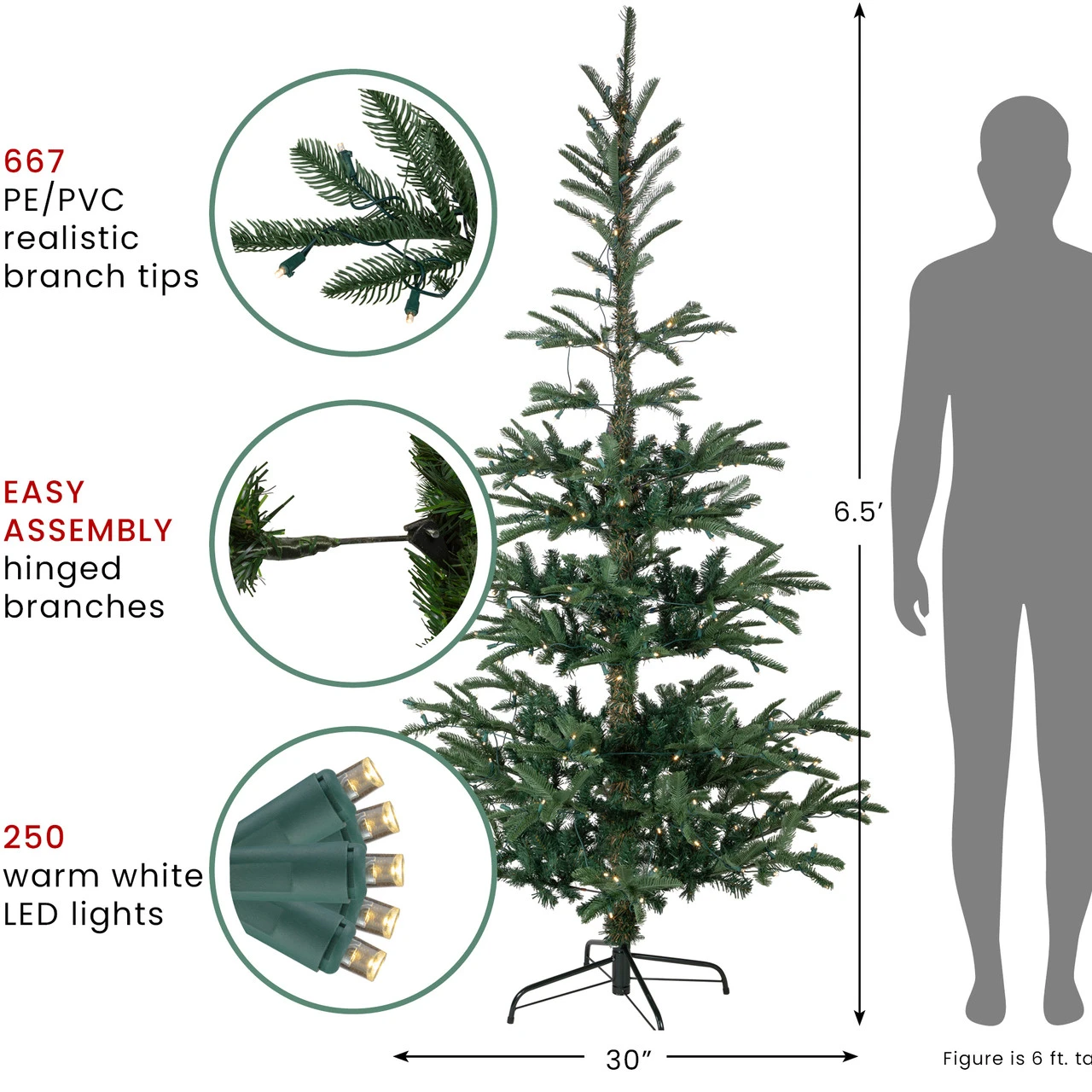 6.5' Pre-Lit Nordmann Fir Artificial Christmas Tree, Warm Clear LED Lights 9 6.5' Pre-Lit Nordmann Fir Artificial Christmas Tree, Warm Clear LED Lights - Image 7