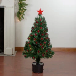 3' Pre-Lit Color Changing Fiber Optic Christmas Tree With Red Berries -Optimal Christmas Shop northlight j65030 6 21222.1667530620
