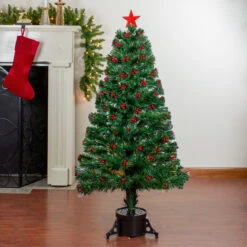 4' Pre-Lit Color Changing Artificial Christmas Tree With Red Berries -Optimal Christmas Shop northlight j65042 6 46885.1667641325