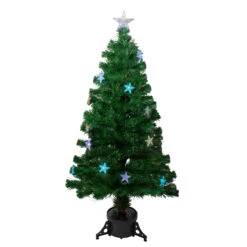4' Pre-lit Potted Medium Pine Color Changing Star Artificial Christmas Tree - Multi-Color Fiber Optic LED Lights