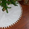 36" White Christmas Tree Skirt With A Pom Pom Border And Tie Backs -Optimal Christmas Shop northlight j90423 1 19446.1667491227