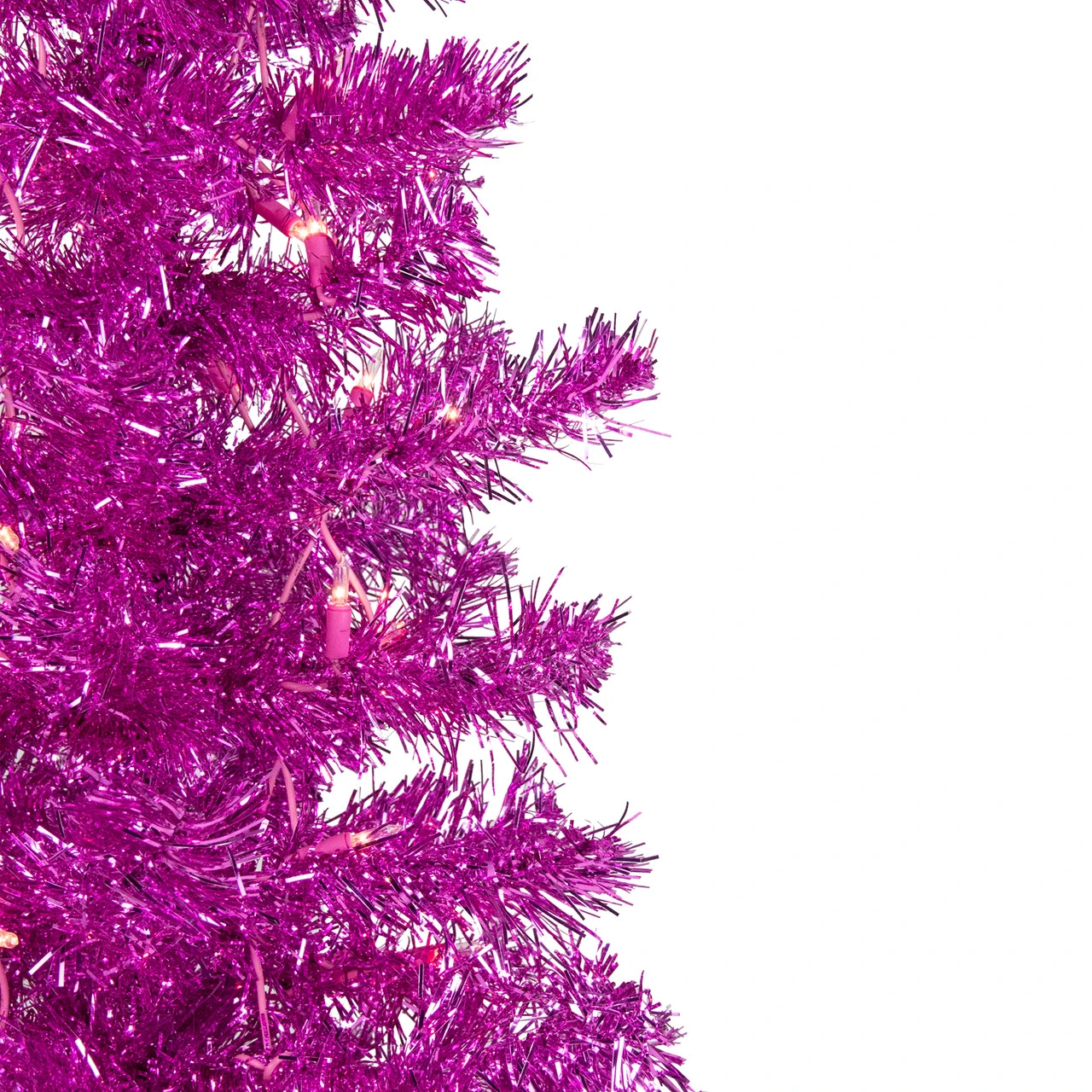 6' Pre-Lit Pink Artificial Tinsel Christmas Tree, Clear Lights 5 6' Pre-Lit Pink Artificial Tinsel Christmas Tree, Clear Lights - Image 3