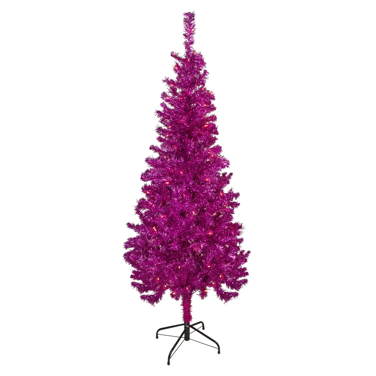 6' Pre-Lit Pink Artificial Tinsel Christmas Tree, Clear Lights 3 6' Pre-Lit Pink Artificial Tinsel Christmas Tree, Clear Lights