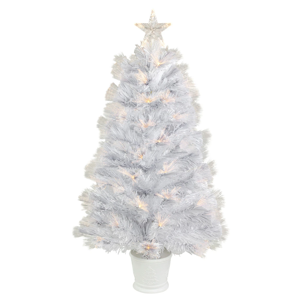 3' Pre-Lit White Fiber Optic Artificial Christmas Tree, Warm White Lights 3 3' Pre-Lit White Fiber Optic Artificial Christmas Tree, Warm White Lights